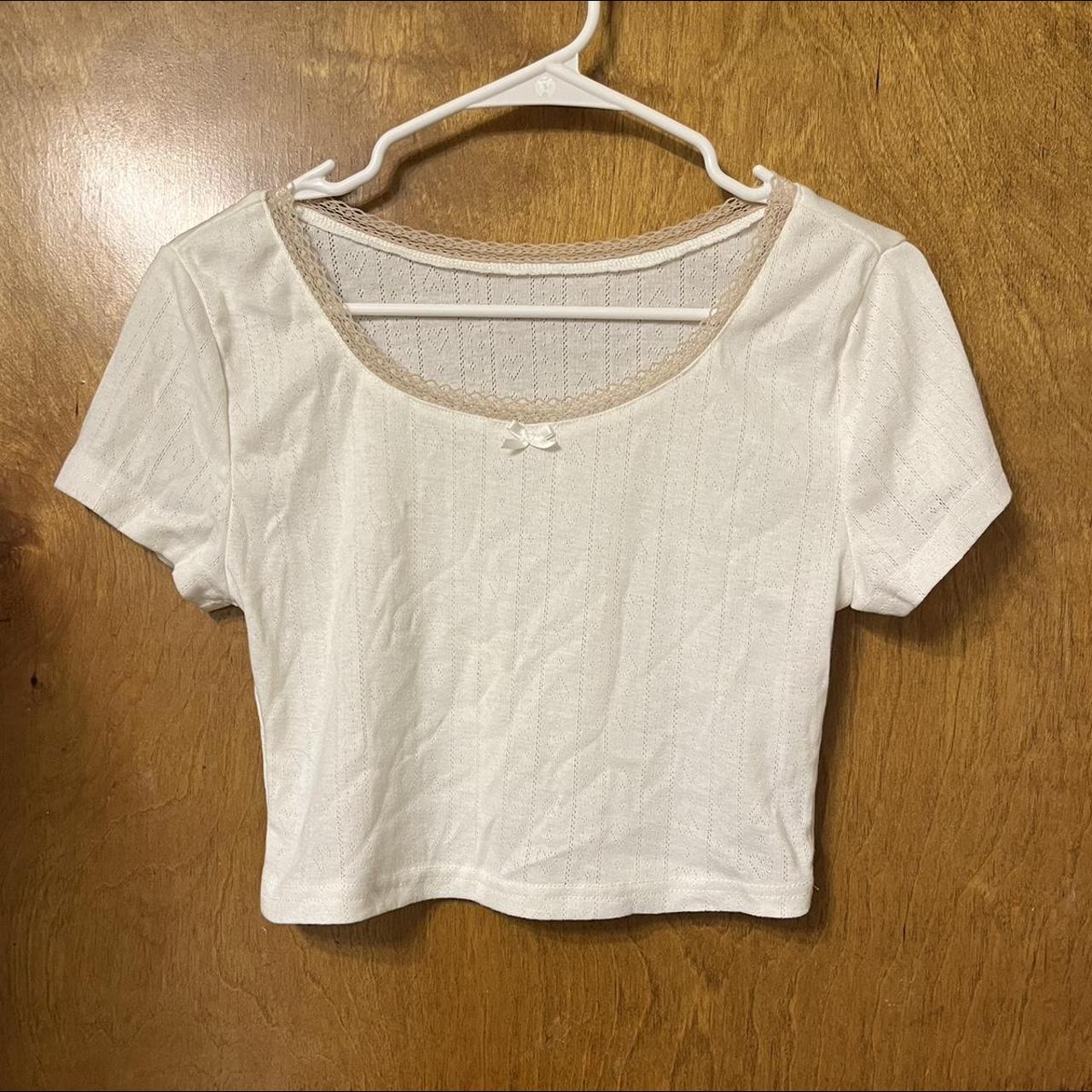 White Heart Pointelle Crop Top All items are from... - Depop