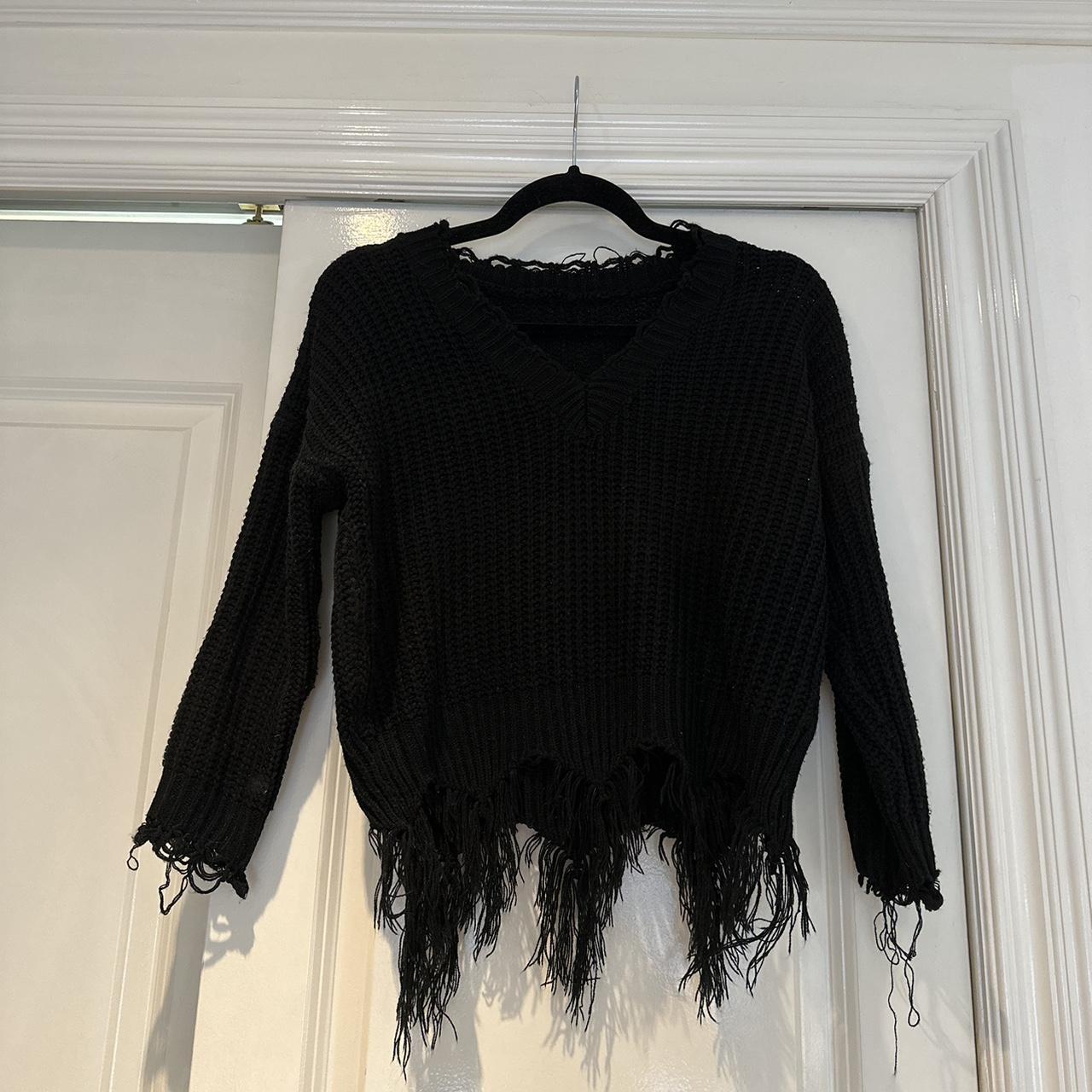 Distressed black v neck sweater - no tag but fits... - Depop