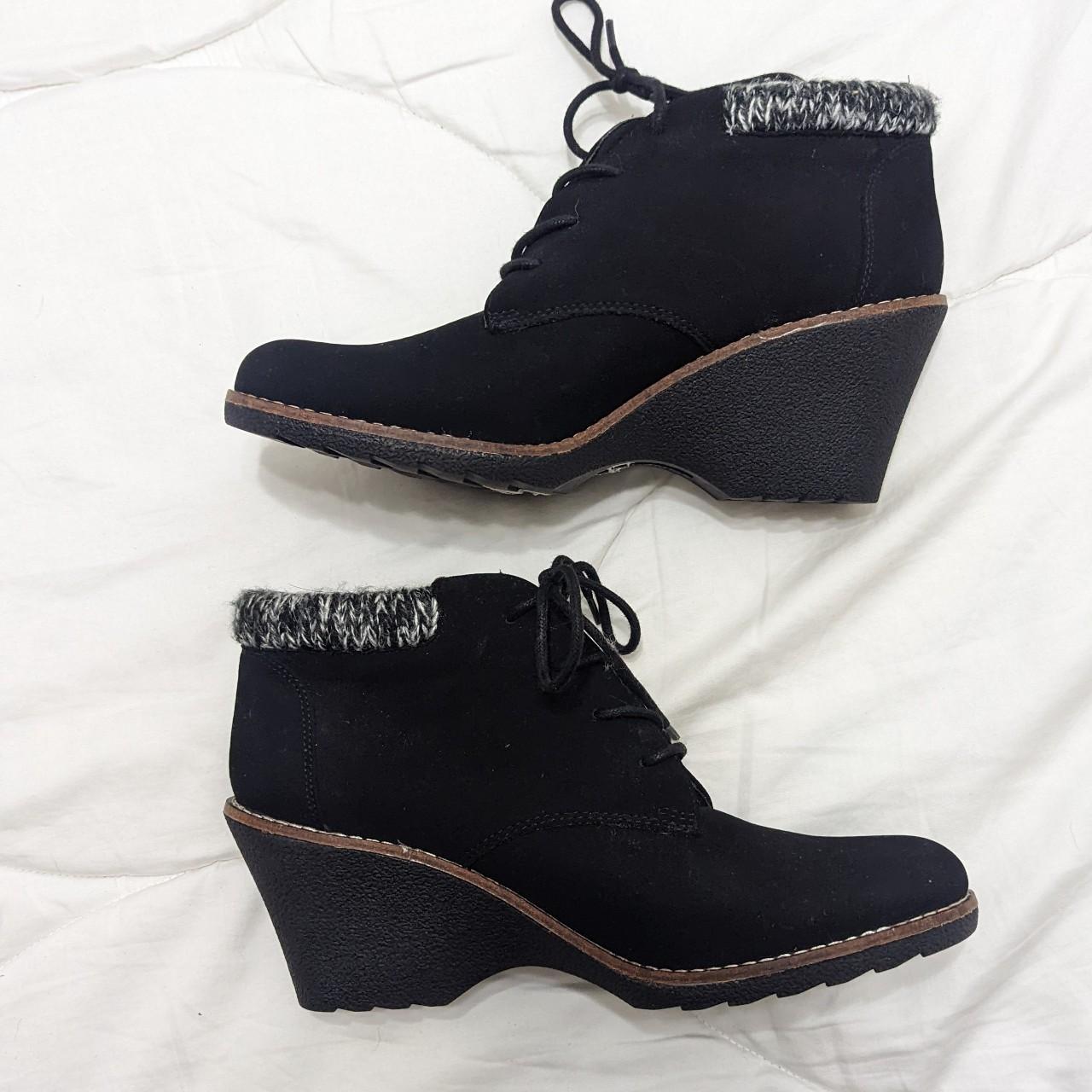 Black wedge ankle boots. Size 10. Never worn. - Depop