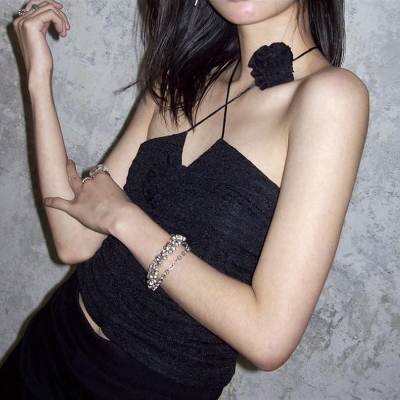 Black balletcore style rose crop top 🩰🖤 - size xs-s... - Depop