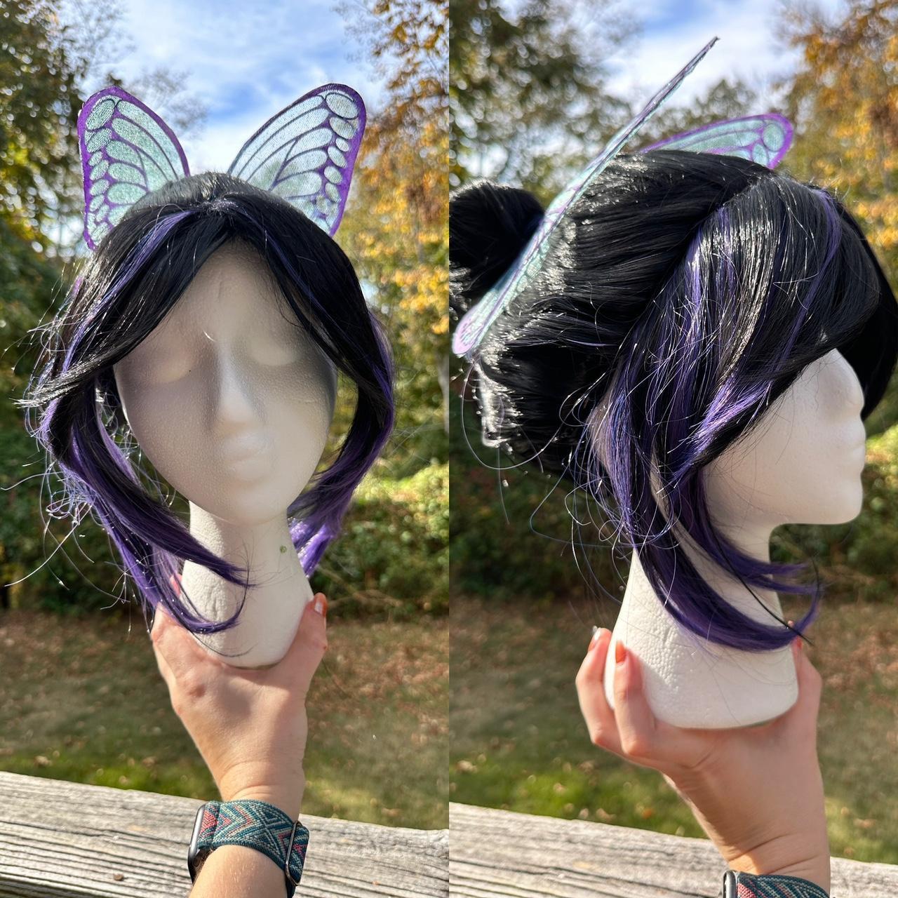 Black and Purple cosplay wig with butterfly clip...