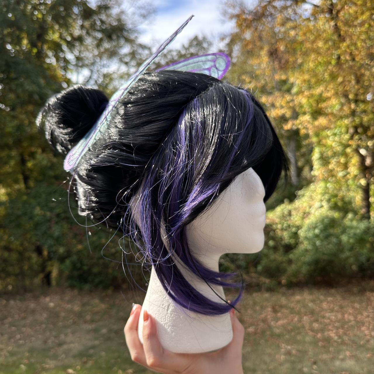 Black and Purple cosplay wig with butterfly clip... - Depop