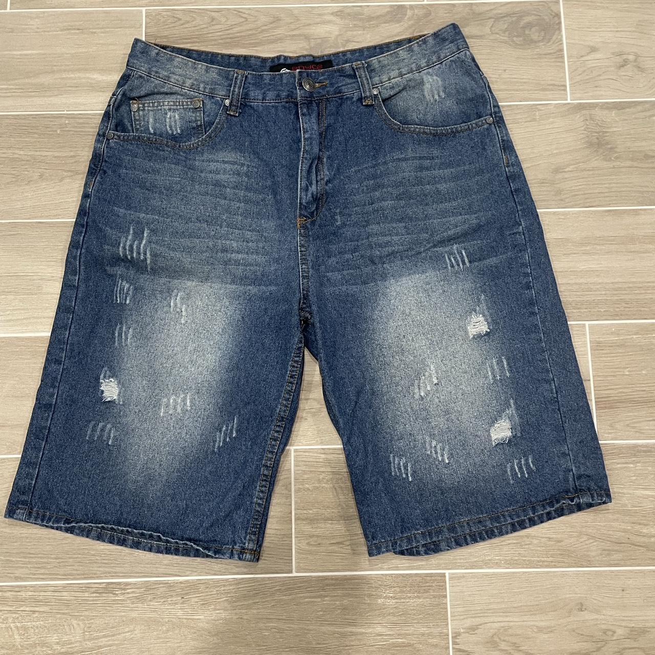 ENYCE jorts distressed scratches Size... - Depop