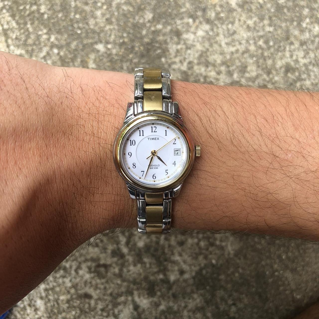 Timex Men's Gold and Silver Watch Depop
