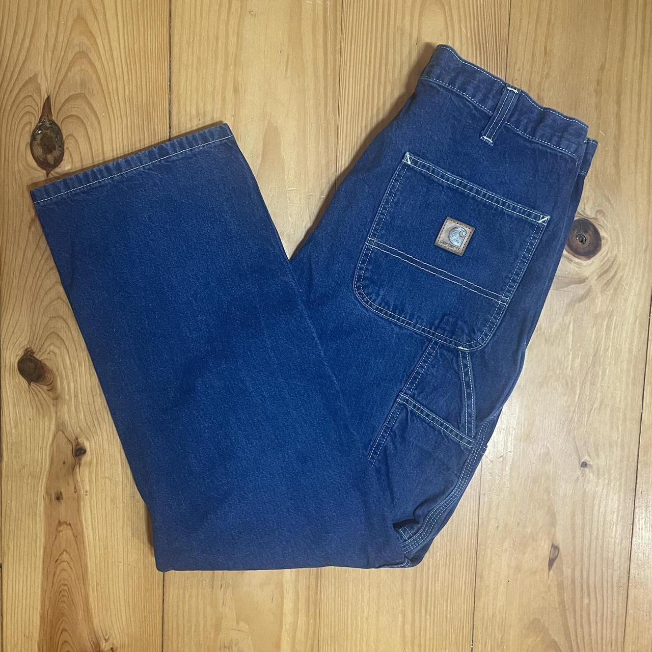 Vintage carhartt jeans white stitching leather tab... - Depop