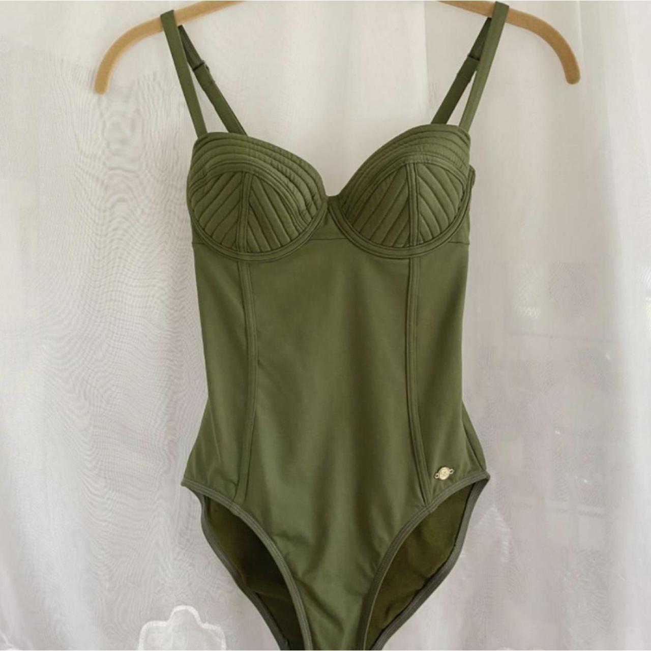 Women's Green and Gold Swimsuitonepiece Depop