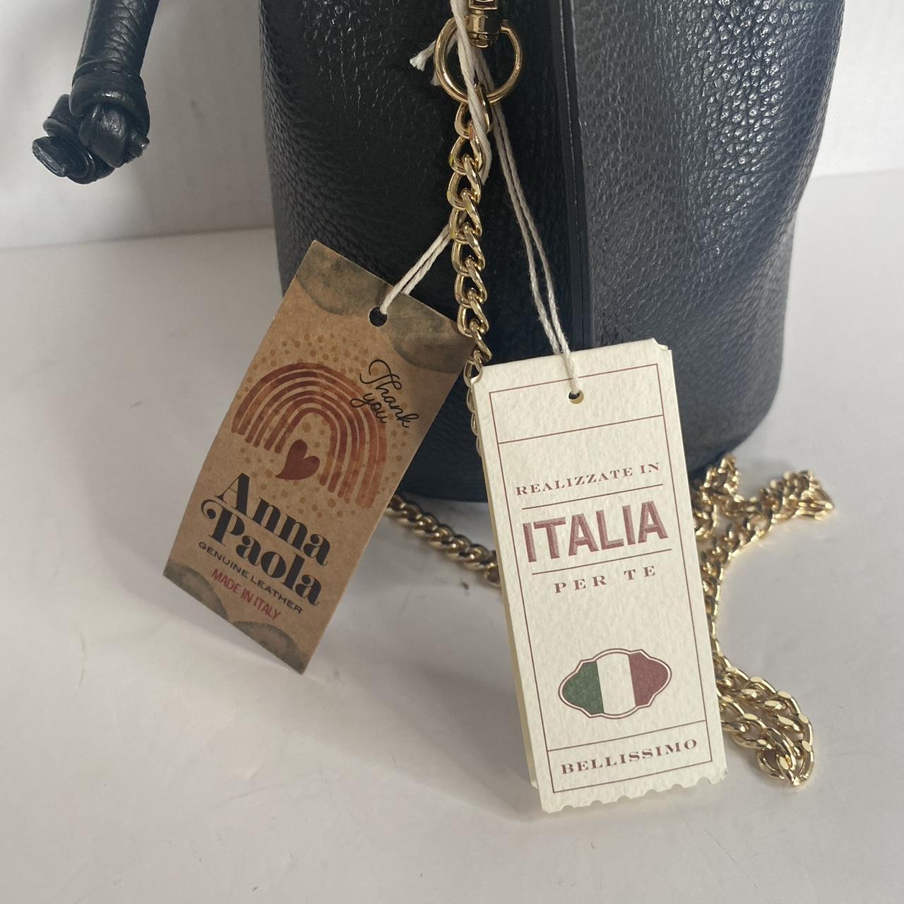 Anna Paola Italian Leather store Bucket Bag Black & Gold Chain