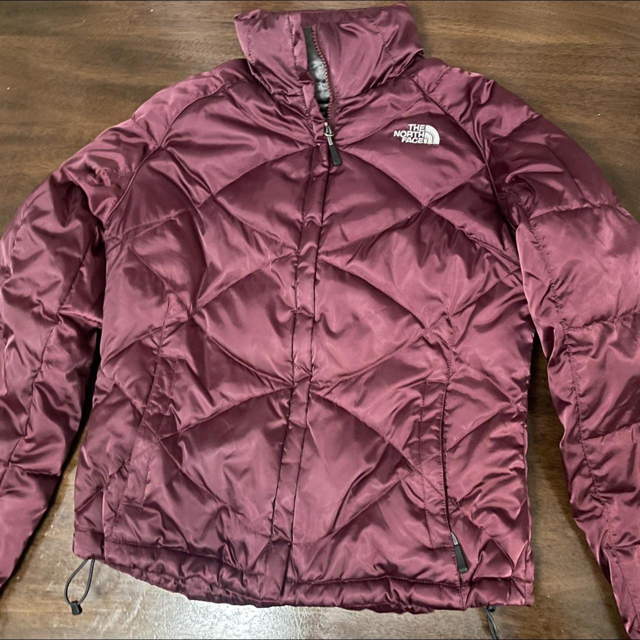 The North Face Women's Burgundy and White Coat | Depop