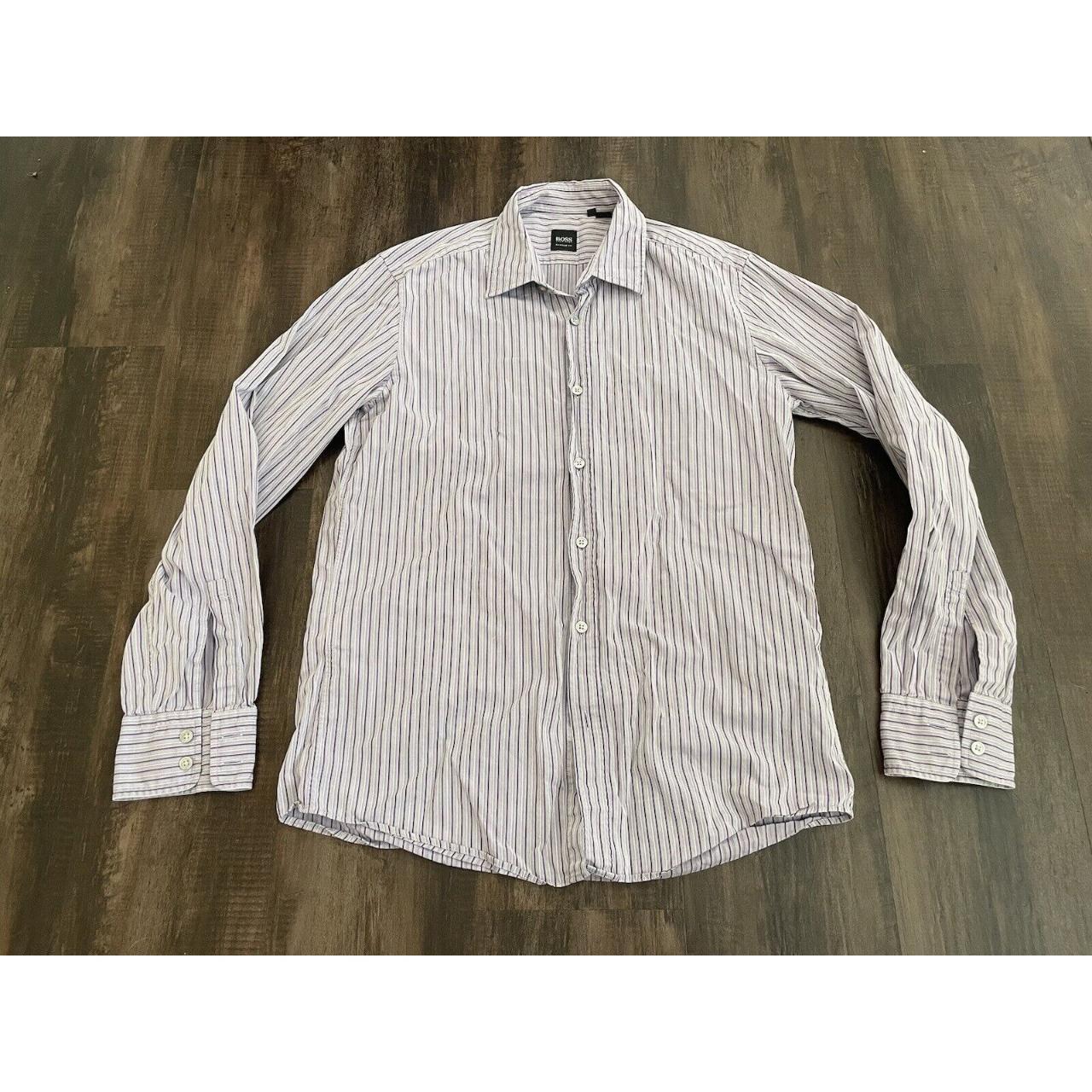 Boss Hugo Shirt Medium Purple Button Down Striped... - Depop