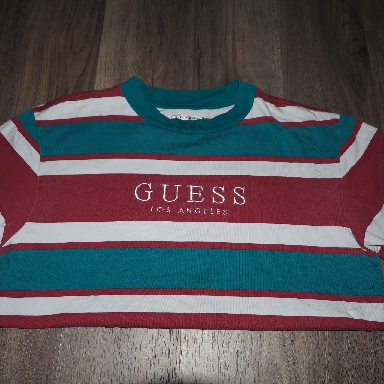 Vintage guess original white striped Guess shirt... Depop