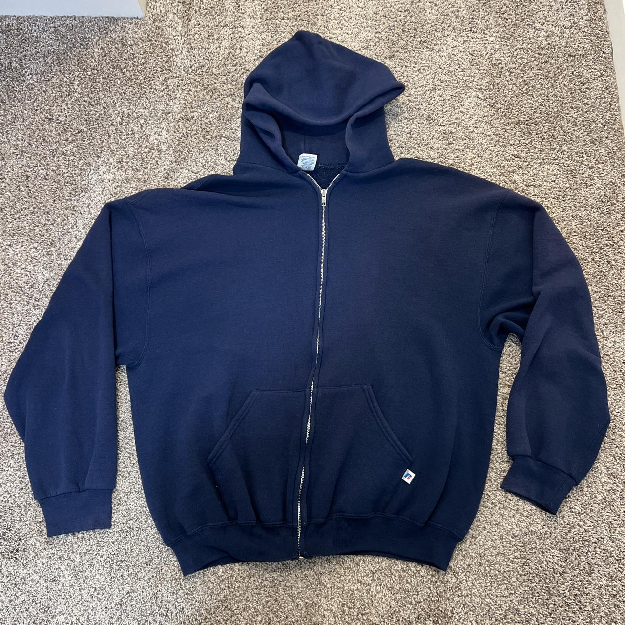 Blank navy Russel zip up hoodie Size XL 24.5x26 - Depop