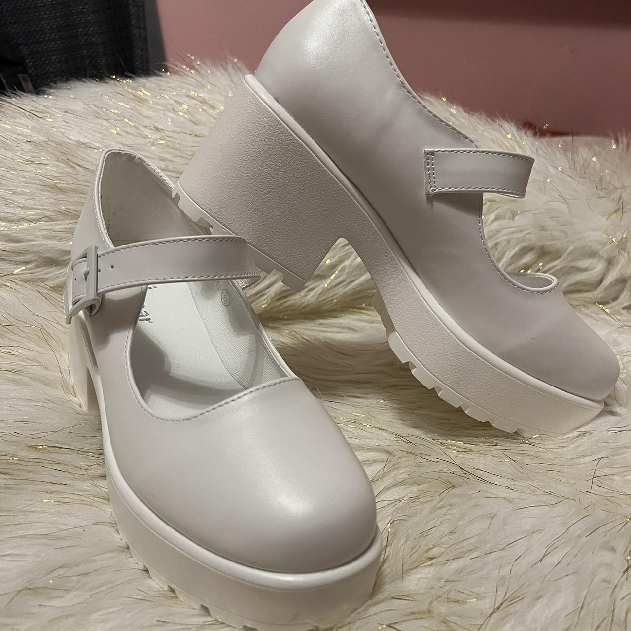 Koi Footwear Tira Mary Janes White Washout Edition... - Depop