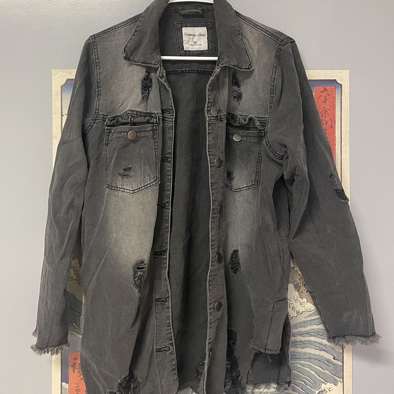 grunge black and grey denim jacket, relaxed fit with... Depop