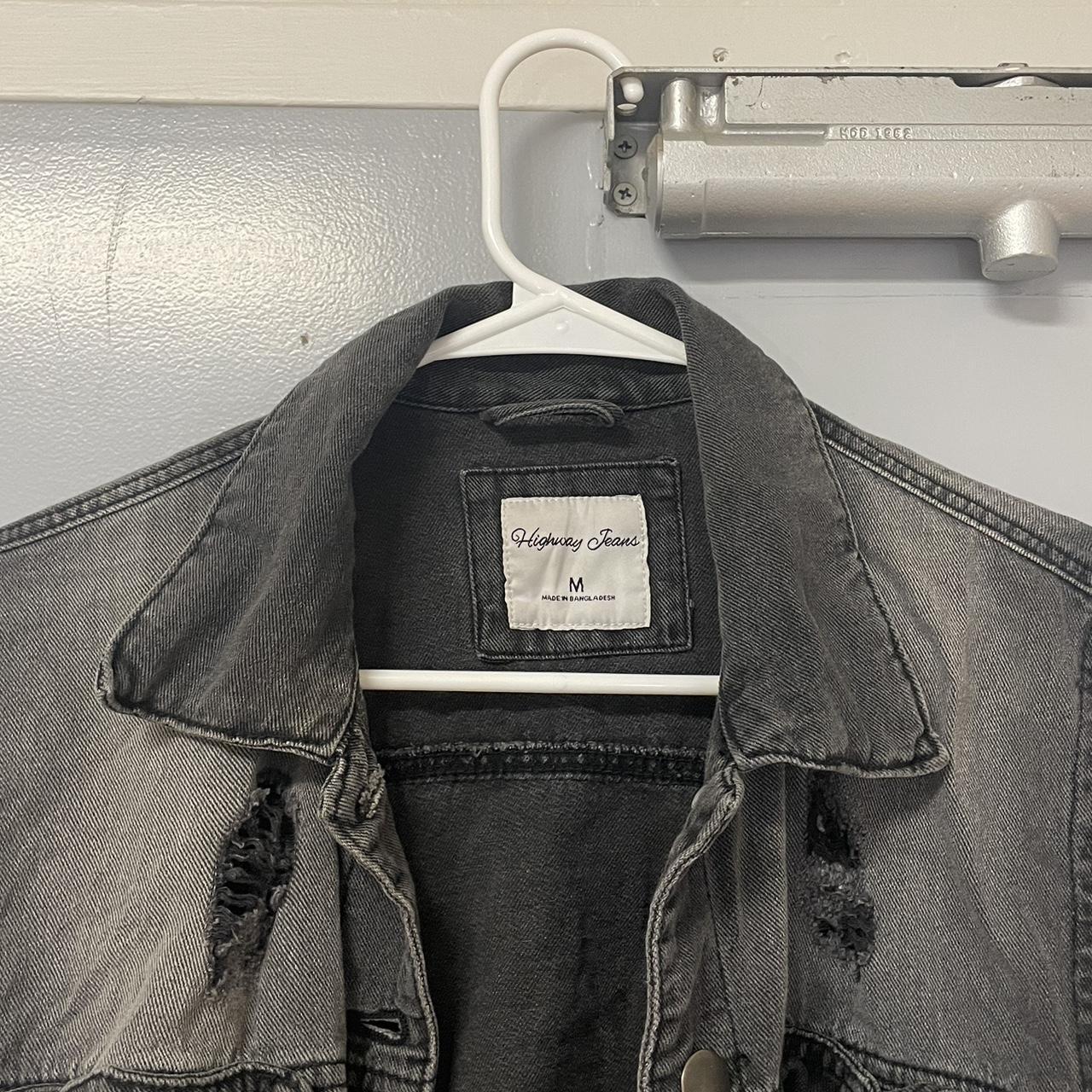 grunge black and grey denim jacket, relaxed fit with... Depop