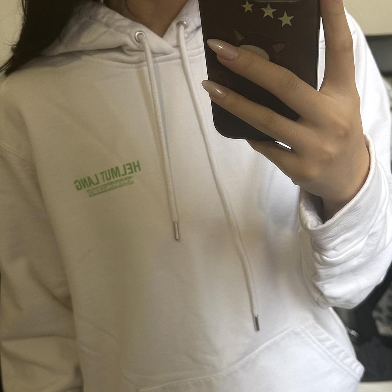 helmut lang logo hoodie in white and green women s