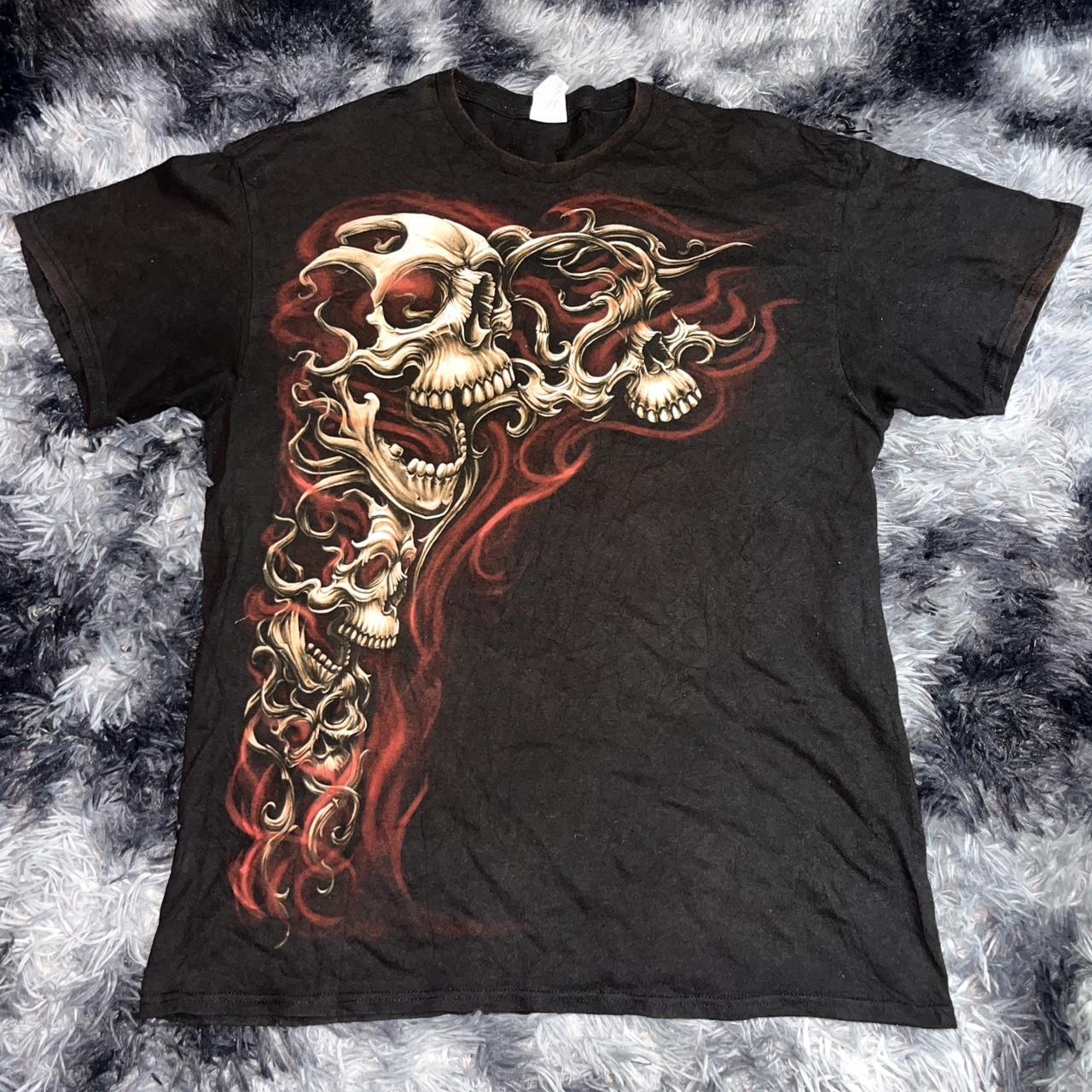 Affliction style cybery2k flaming skull grunge ... - Depop