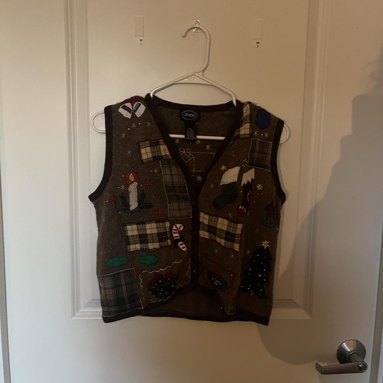 brown christmas sweater vest - Depop