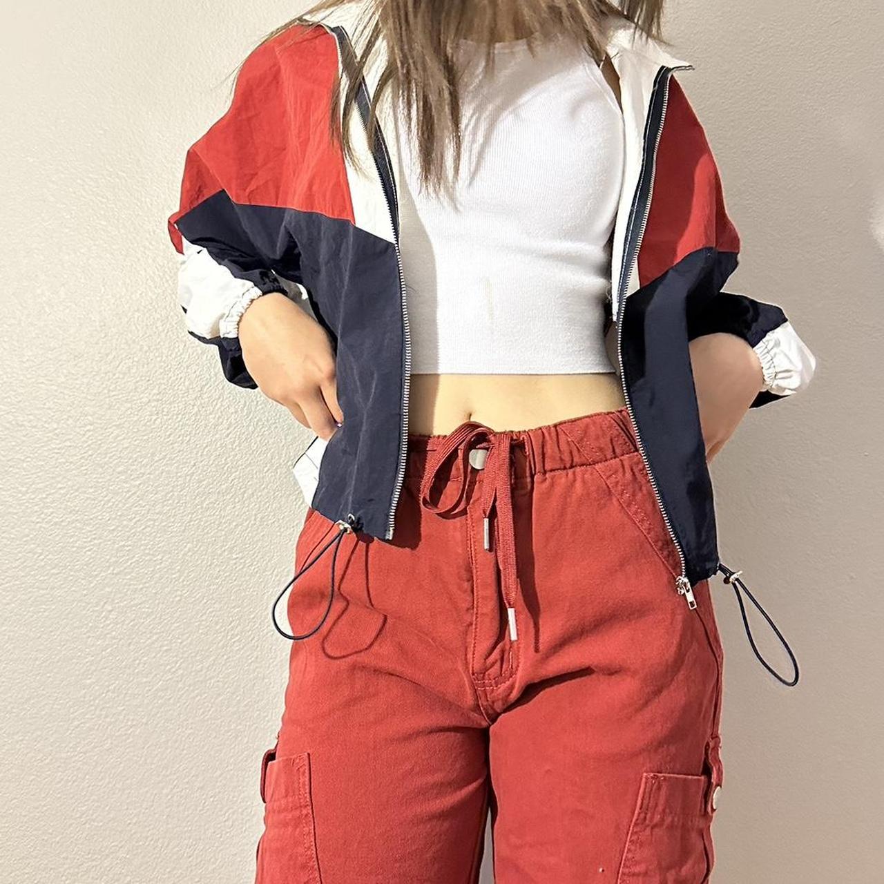 Cider Women's Red and Navy Jacket | Depop