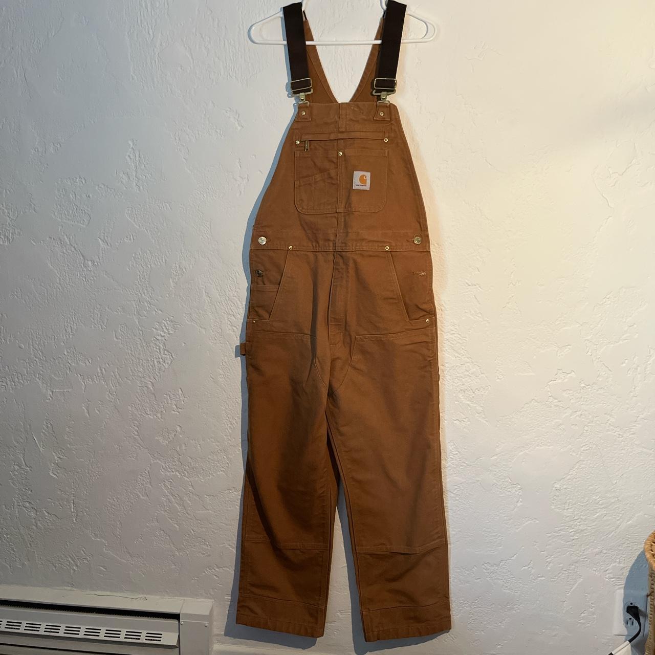 Carhartt Men's Brown and Tan Dungareesoveralls Depop