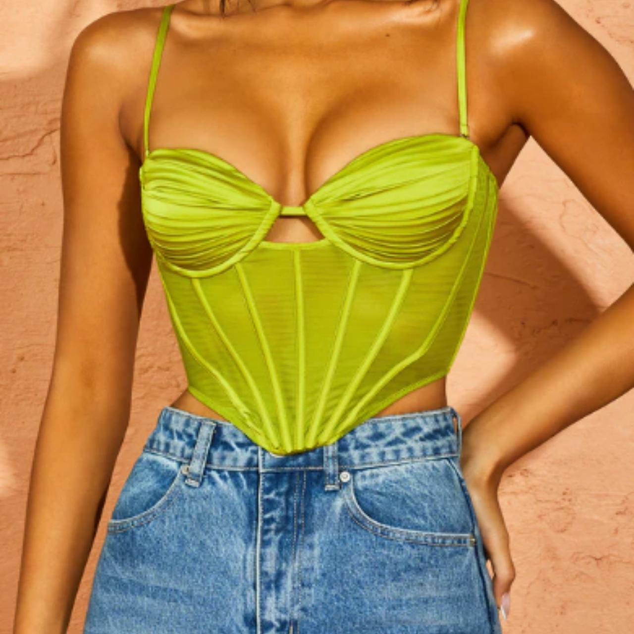 Oh Polly CAMILLE Corset Top in Green Size UK 10 Depop