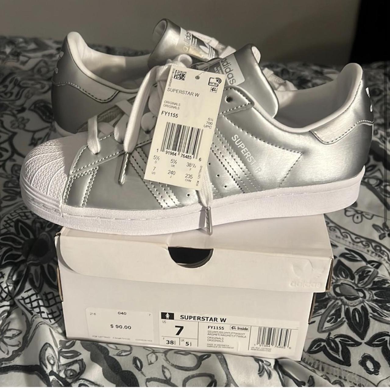 adidas superstar white silver 38