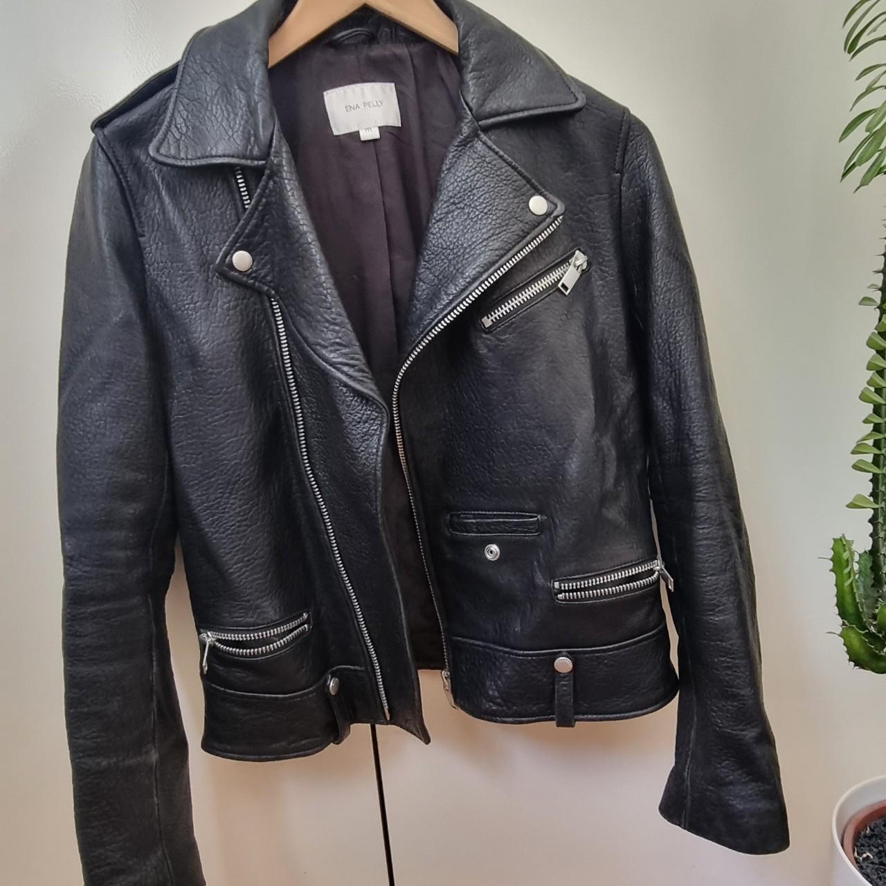 Ena Pelly minimalist biker jacket in pebbled lamb... - Depop