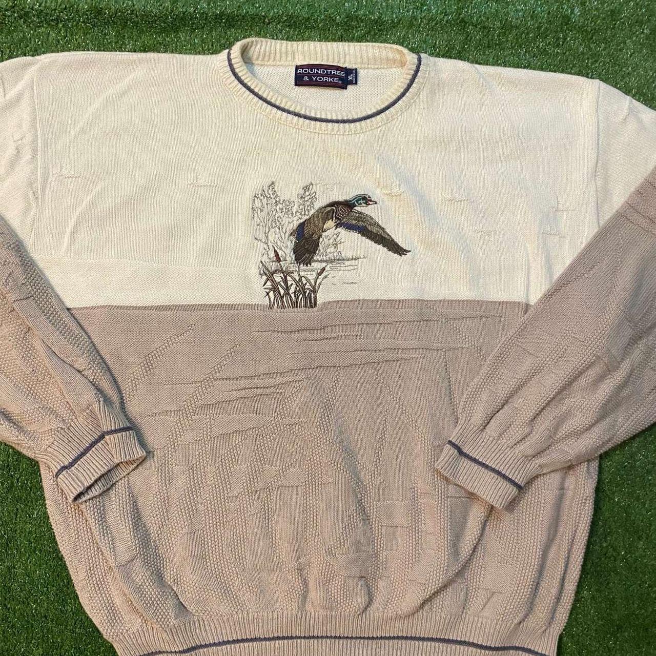 Vintage 90's Embroidered Bird Knit Sweatshirt... - Depop