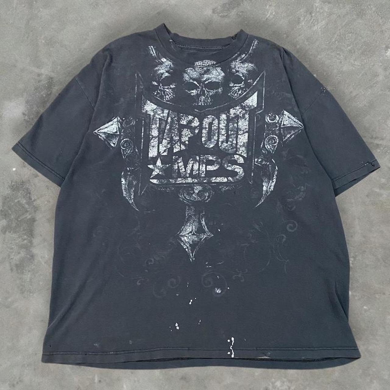 Vintage Y2K Faded Black Tapout Skull Double Sided... - Depop