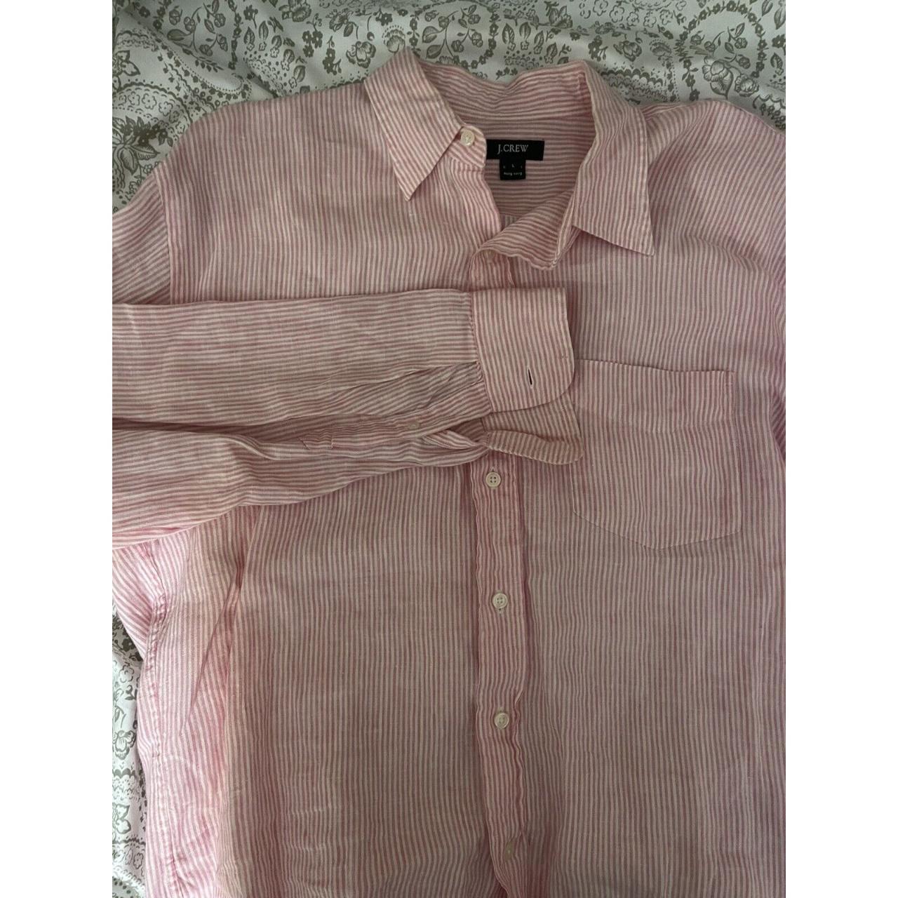 For sale is this J. Crew pink striped dress shirt.... Depop