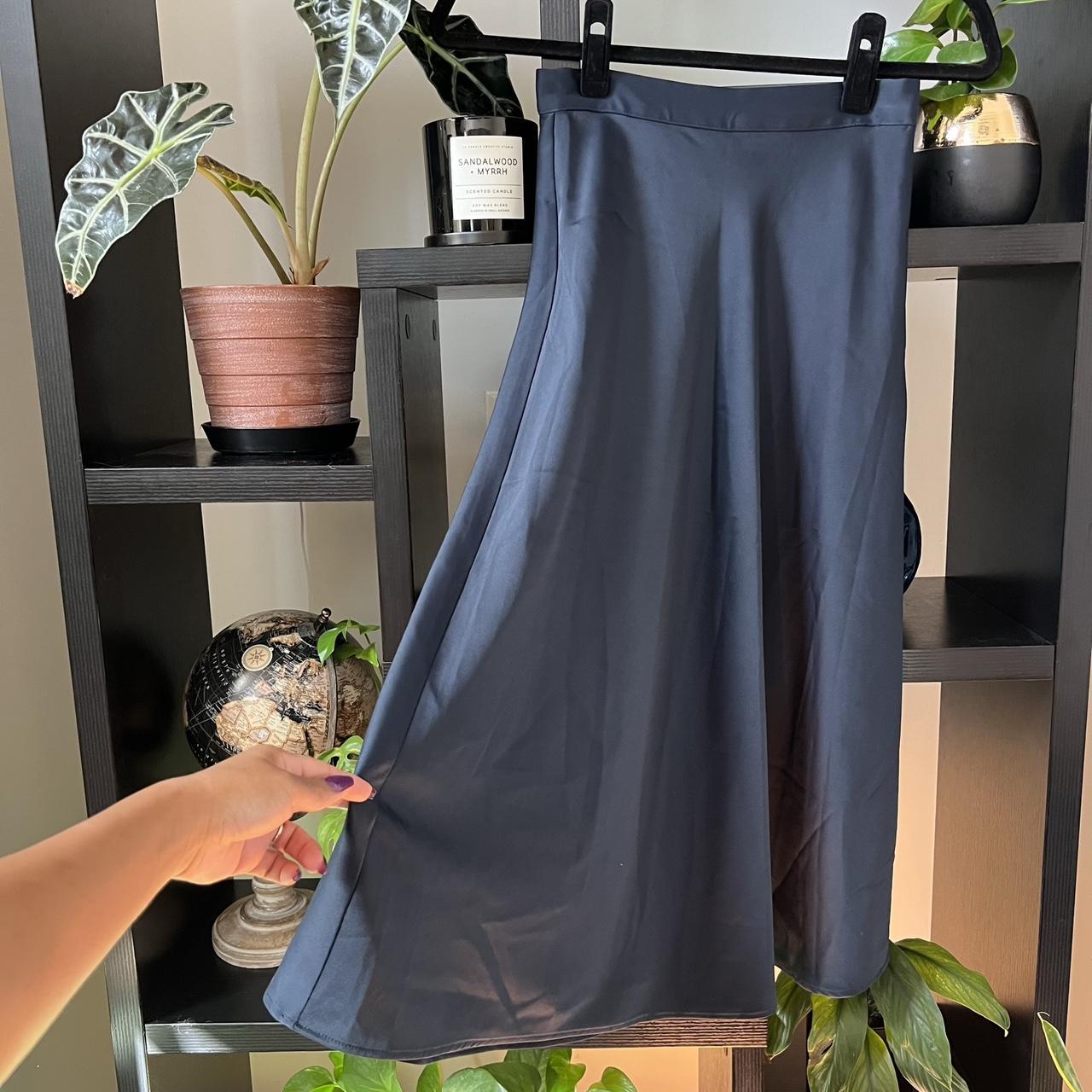 Navy Satin Midi Skirt Sz XS details • gorgeous navy... - Depop