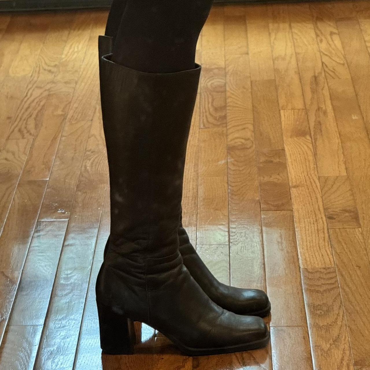 The perfect below-knee black boot. Thrifted in... - Depop