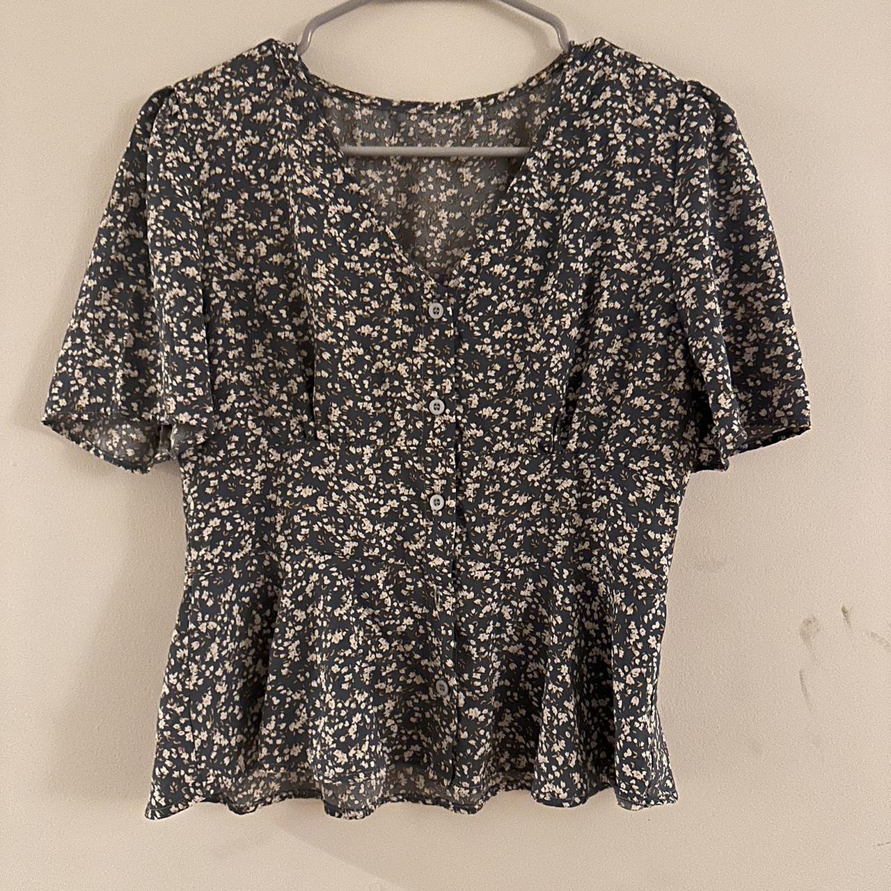 Shein Dusty Blue Ditsy Floral Blouse ️ good... - Depop