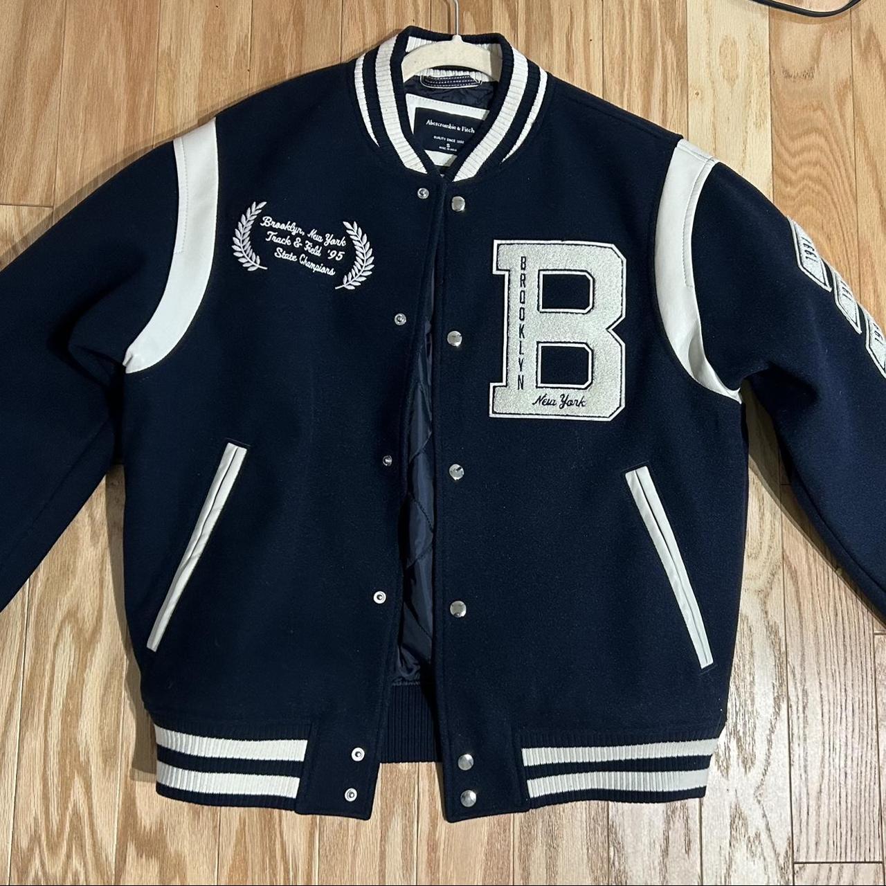 Navy blue Varsity Jacket Abercrombie & Fitch Size... - Depop