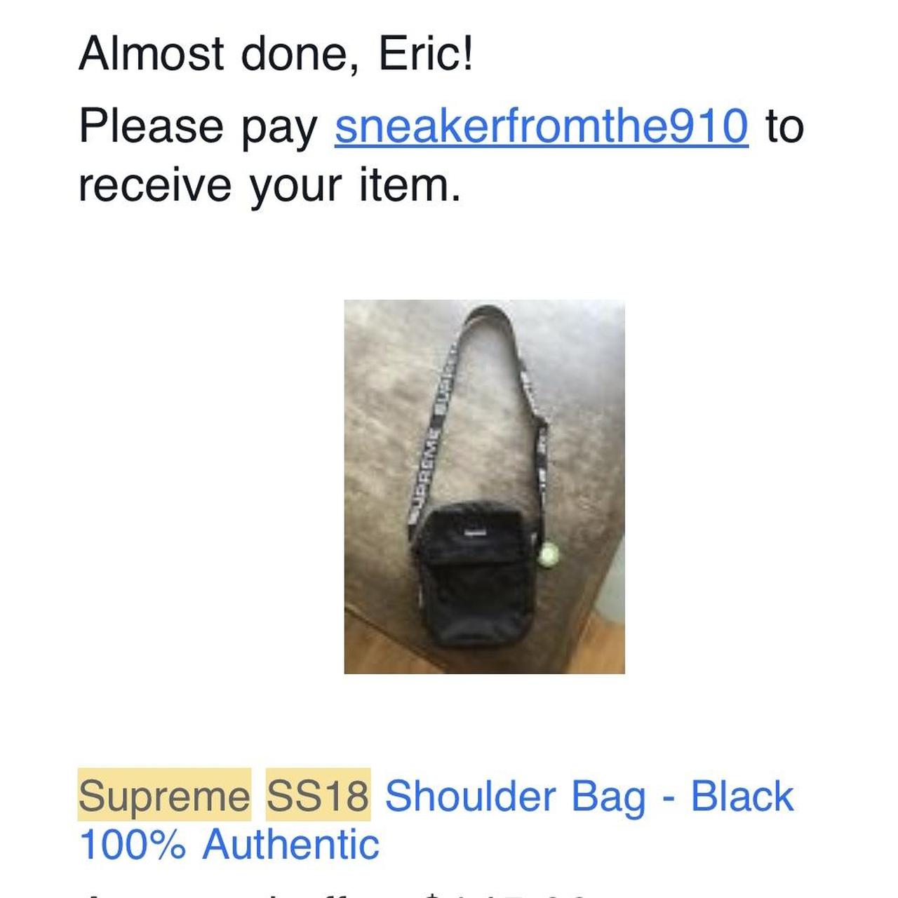 Supreme shoulder bag ss18 black with logo on strap , - Depop