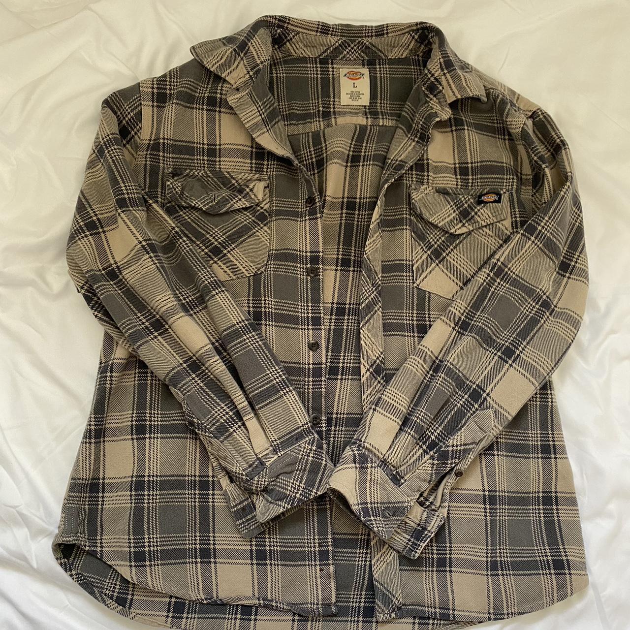 Gray and tan Dickie’s flannel. Sooo cute and in... - Depop