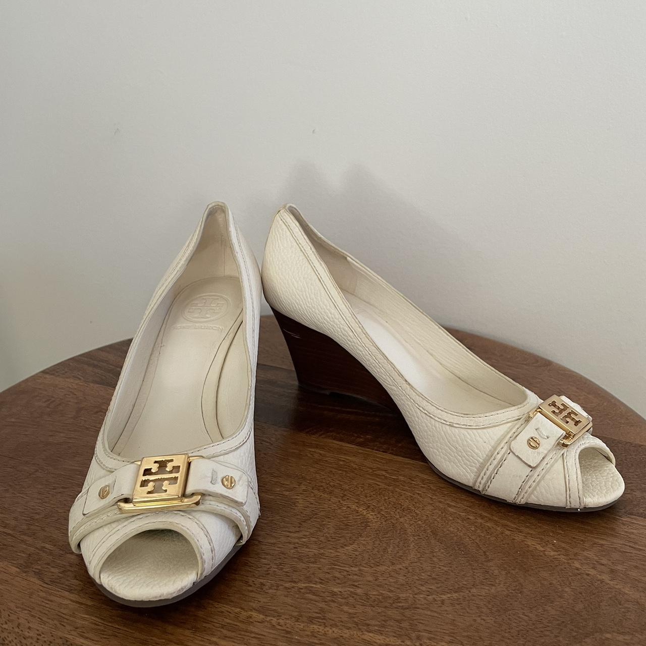 Tory burch open hot sale toe wedge heels