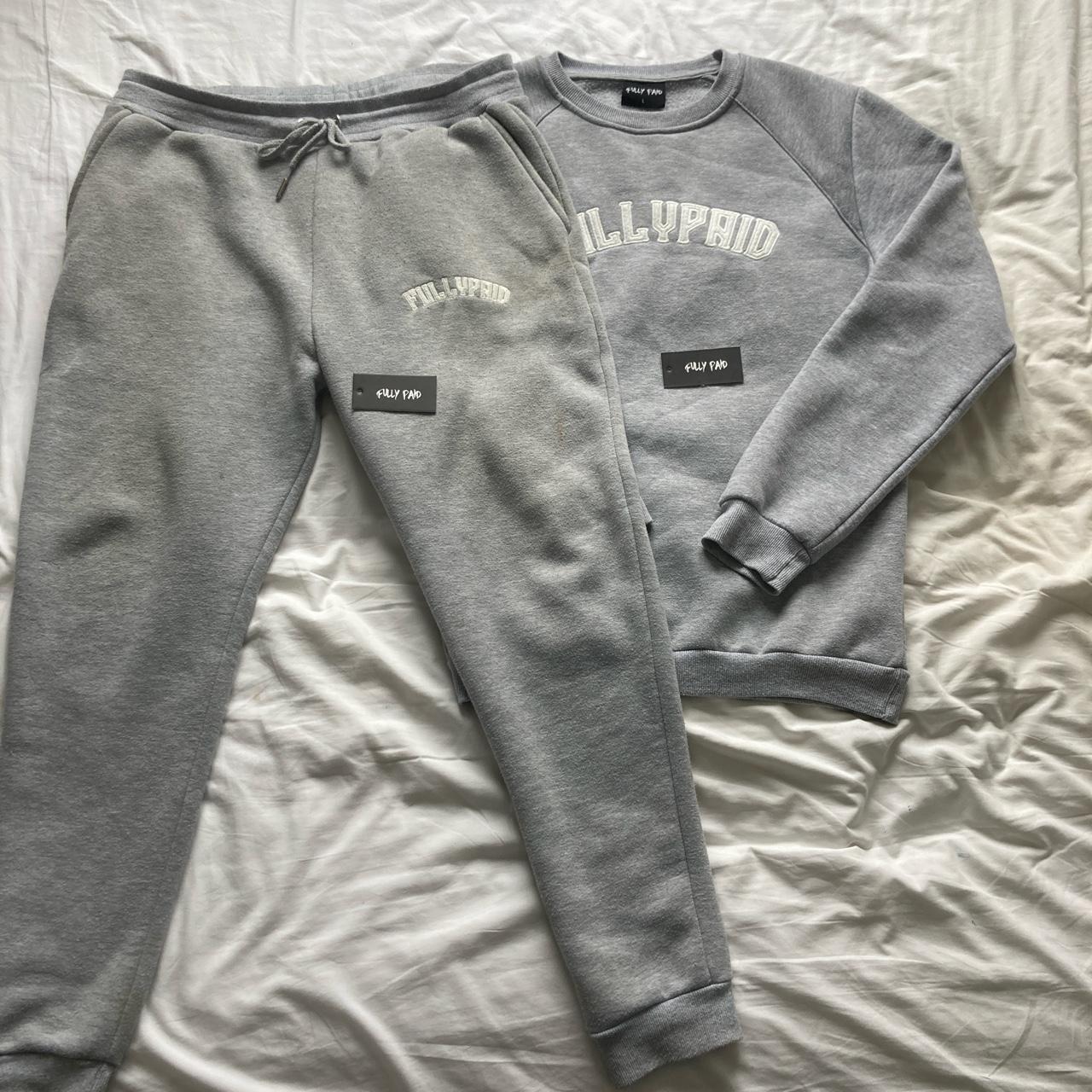 Grey and white FULLYPAID tracksuit💸 Jumper L Joggers... - Depop