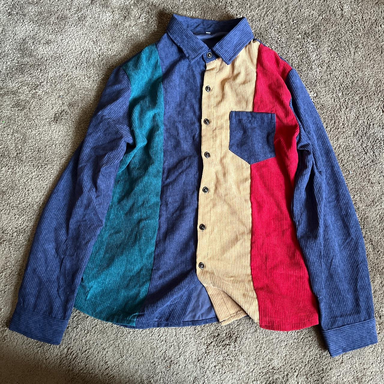Men Color Block Patched Pocket Corduroy Shirt I... - Depop