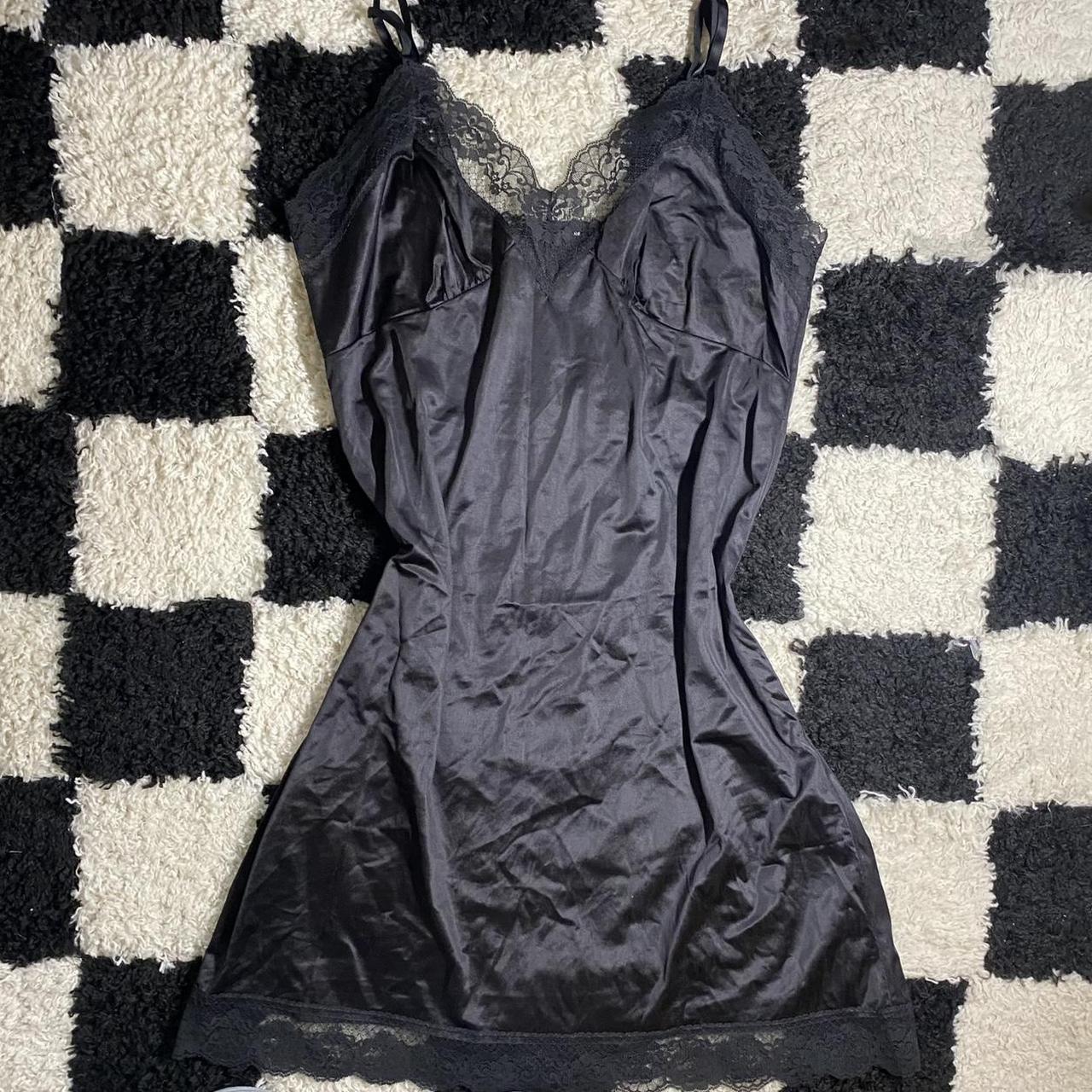 Thrifted piece! Lingerie black satin Slip Dress... - Depop