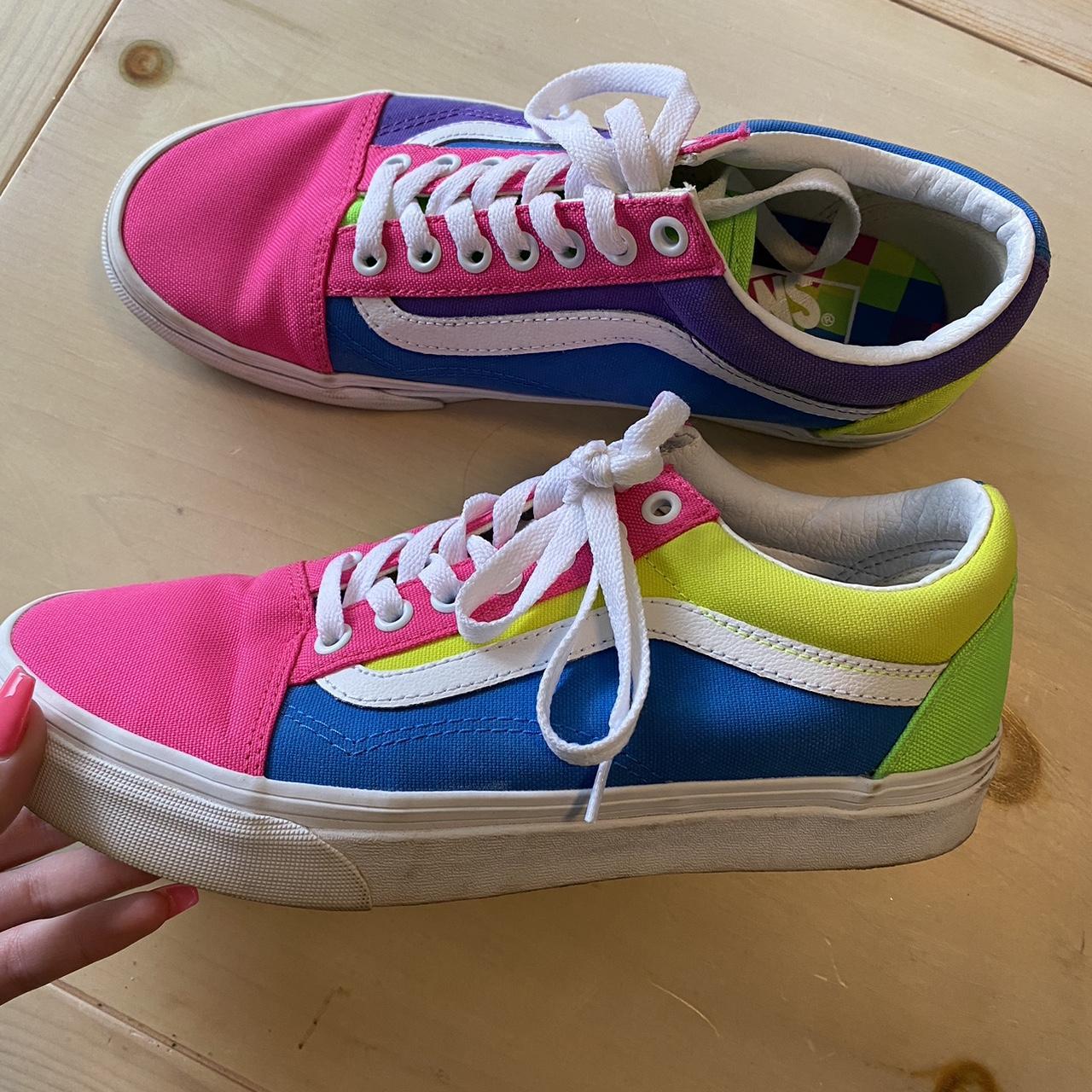 Neon Colorblock Vans - so cute and colorful -... - Depop