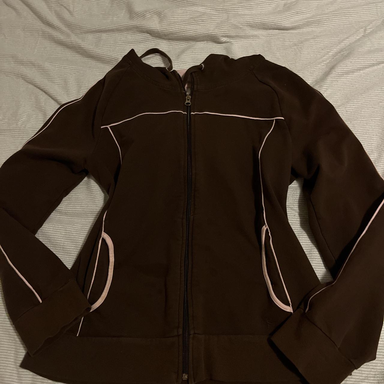 Brown and pink zip up hoodie gives the downtown girl... - Depop