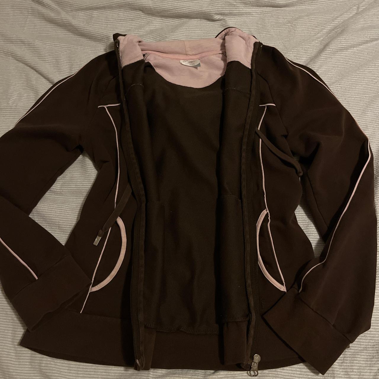 Brown and pink zip up hoodie gives the downtown girl... - Depop