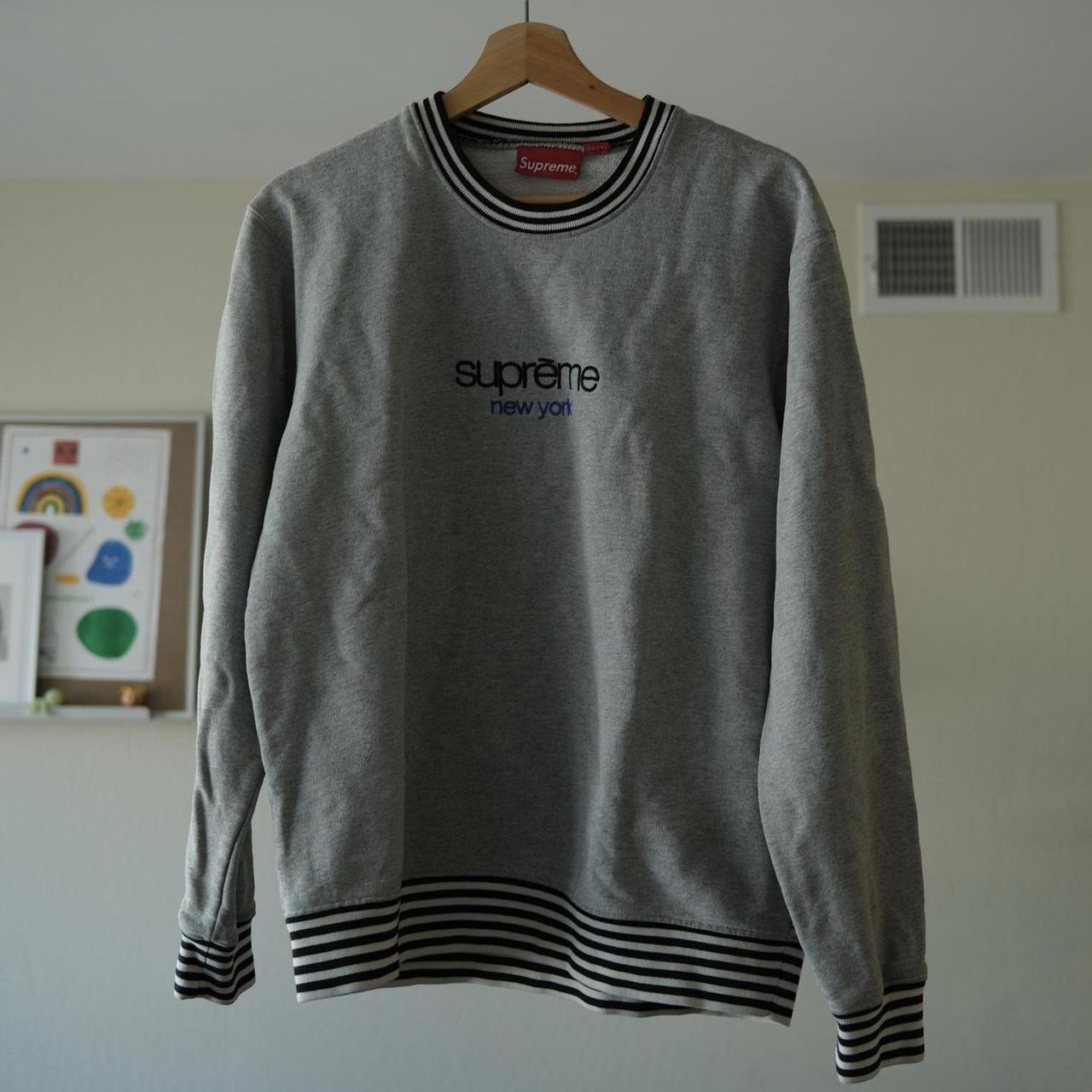 Medium Heather Gray Supreme Classic Logo Striped Rib... - Depop