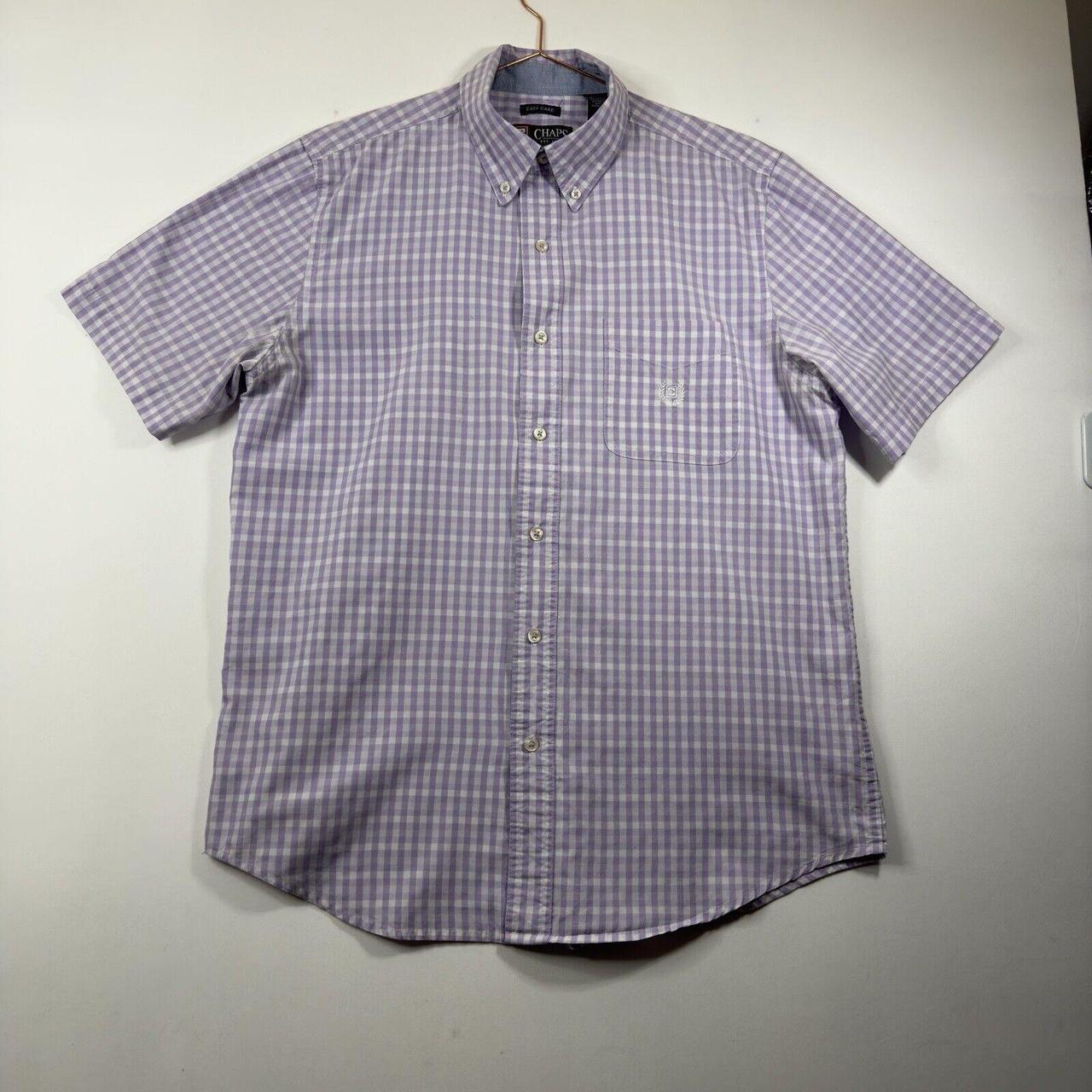 Chaps Shirt Vintage Medium Purple Check Short Sleeve... - Depop