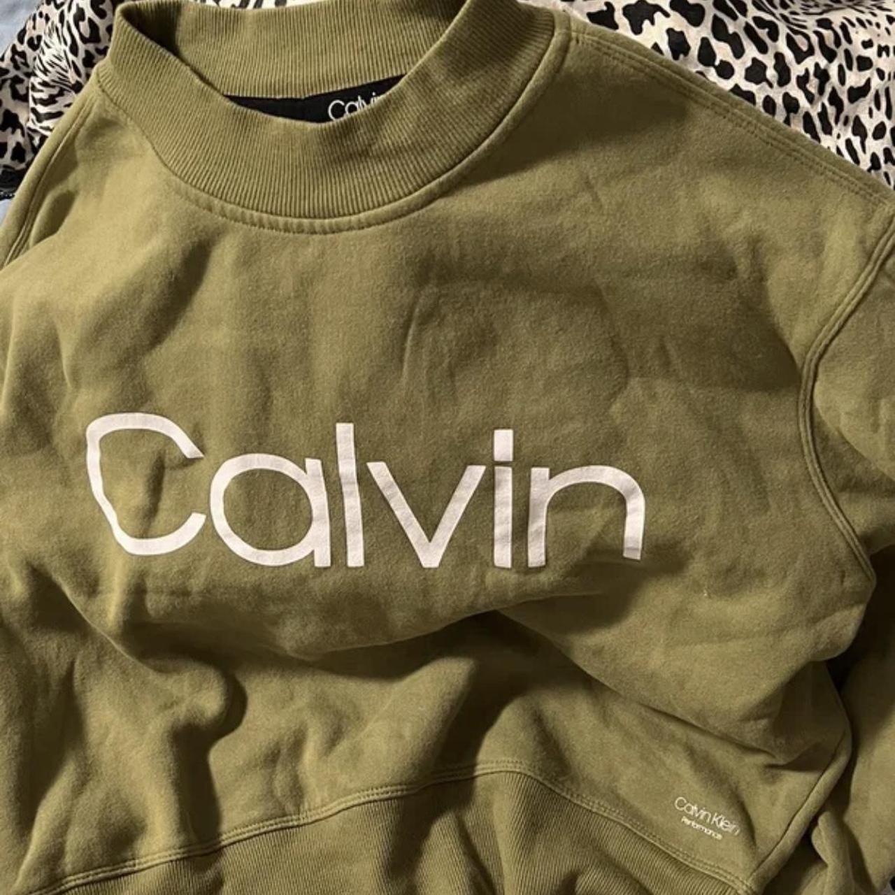 Calvin Klein Sportswear Women's Khaki Sweatshirt Depop