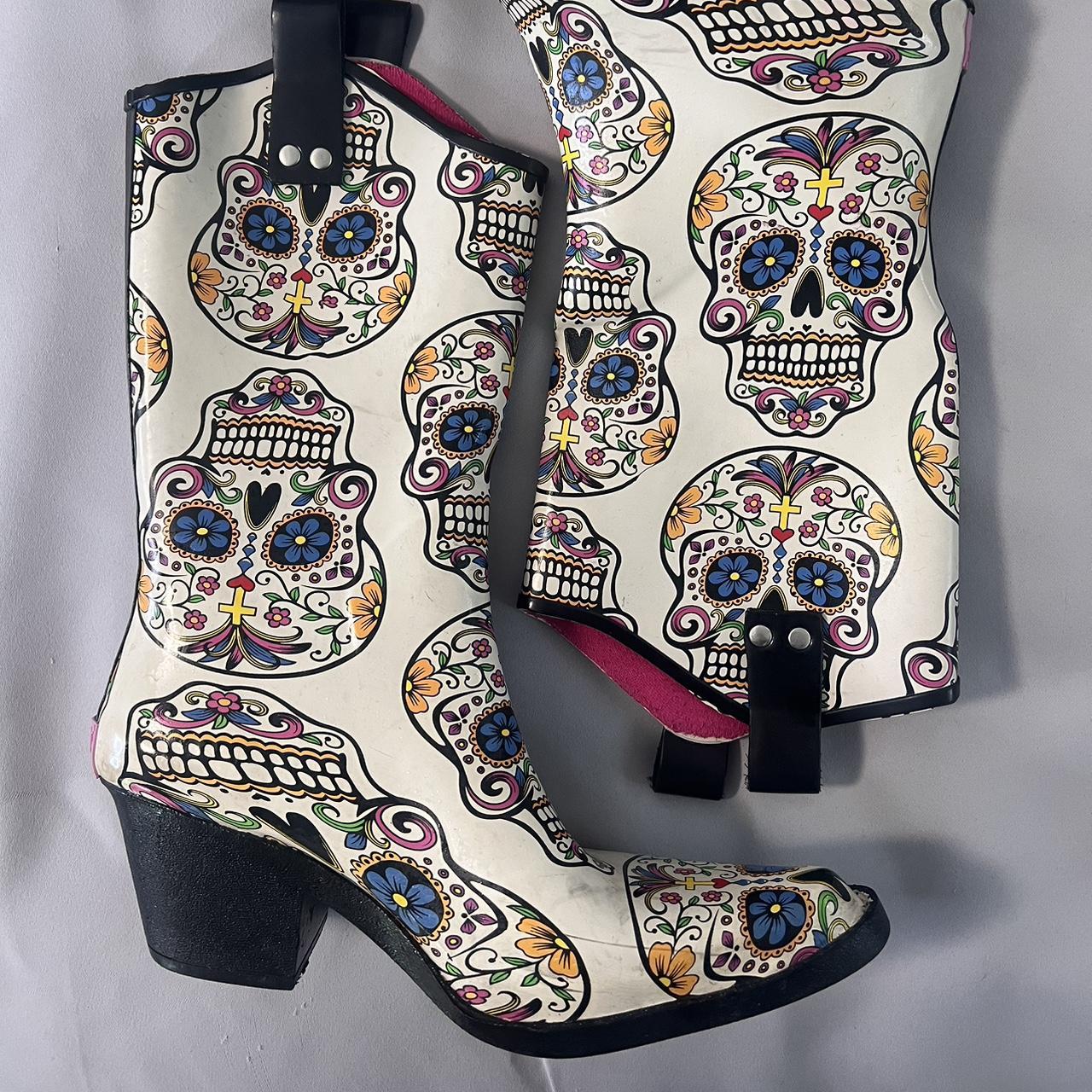 Women's sugar skull rain on sale boots