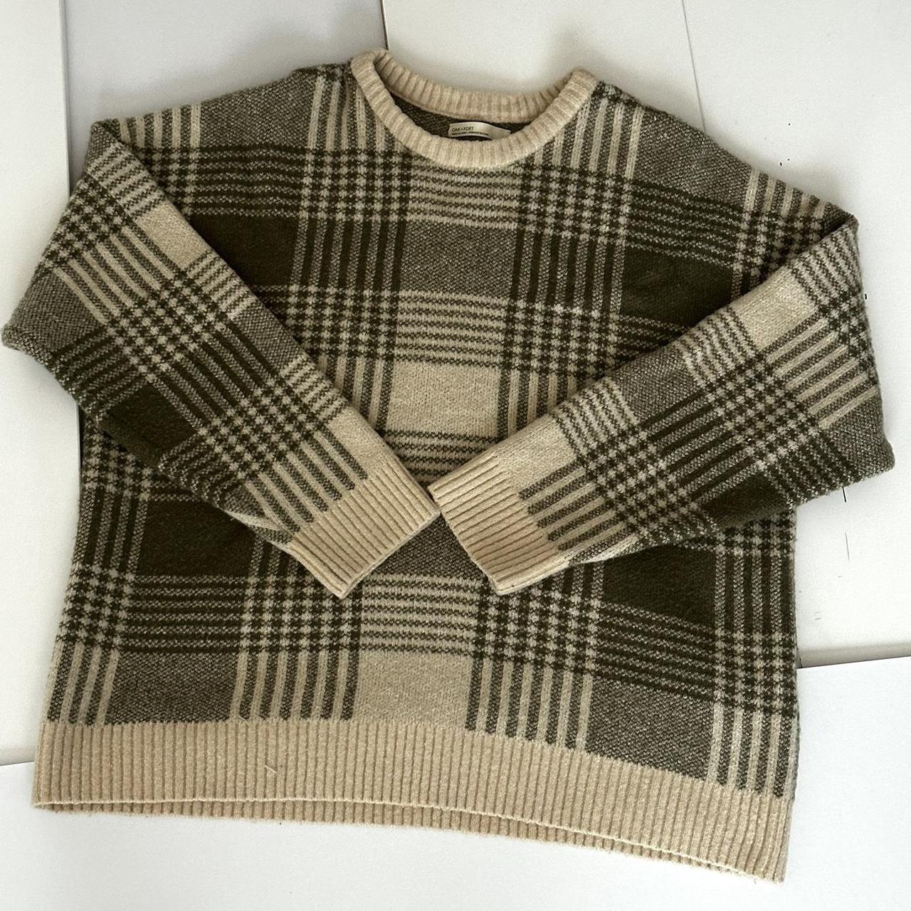 OAK FORT Green and Khaki Plaid Sweater Depop