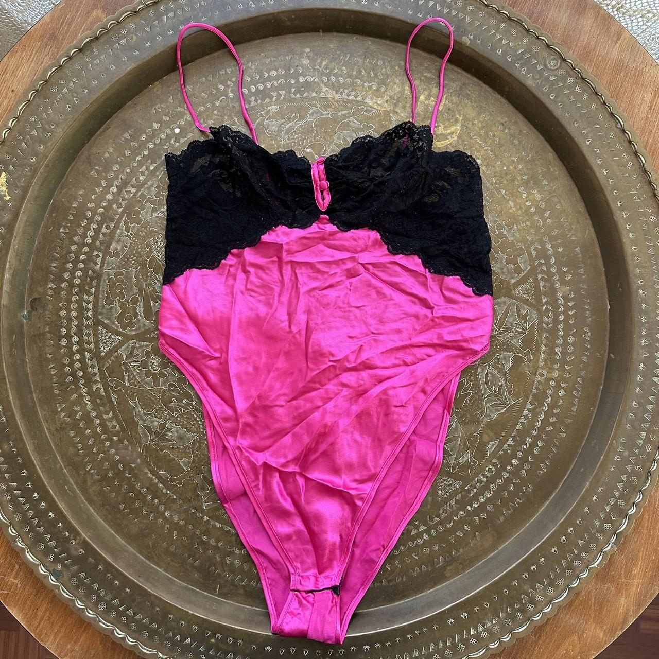 Vintage California Dynasty Pink Satin Teddy Black... - Depop