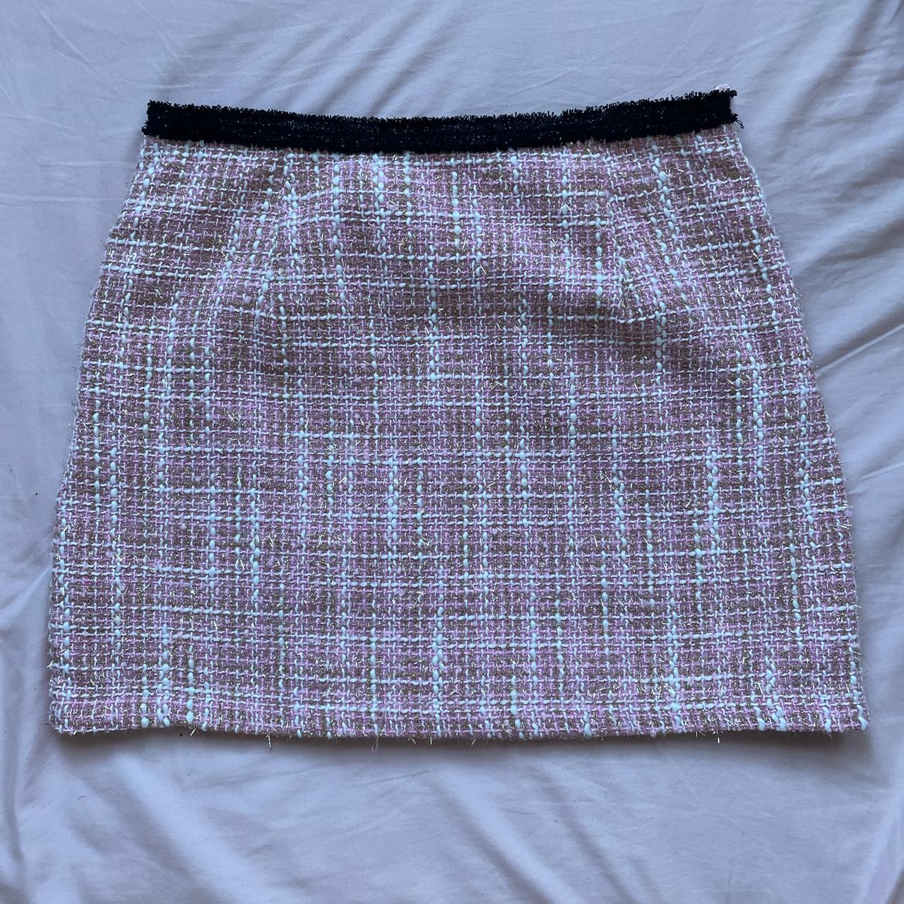 New, Never Worn Out Shein Tweed Pink and Gold Skirt... - Depop