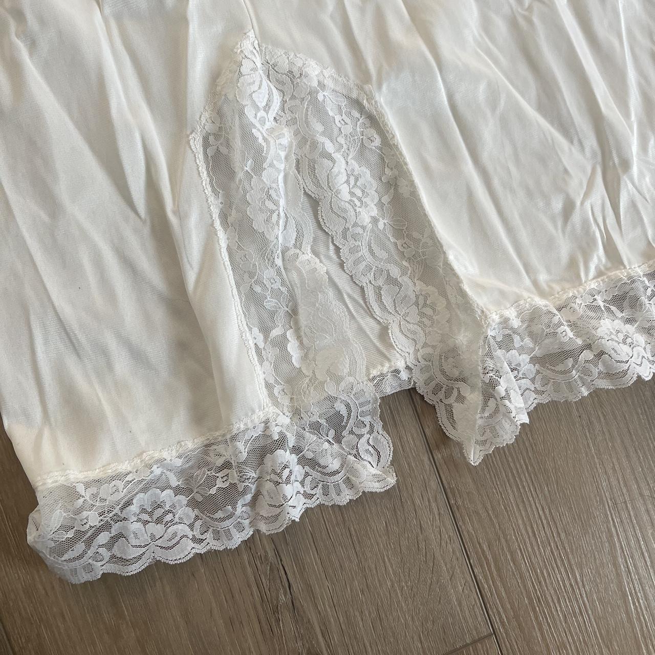 Vintage cream satin skirt with little slit and lace... - Depop